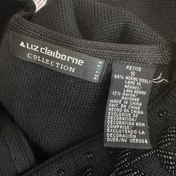 Liz Claiborne Vest WMNS SP Black Beaded Button Up V-Neck Wool Blend Waist Coat - Picture 5 of 6